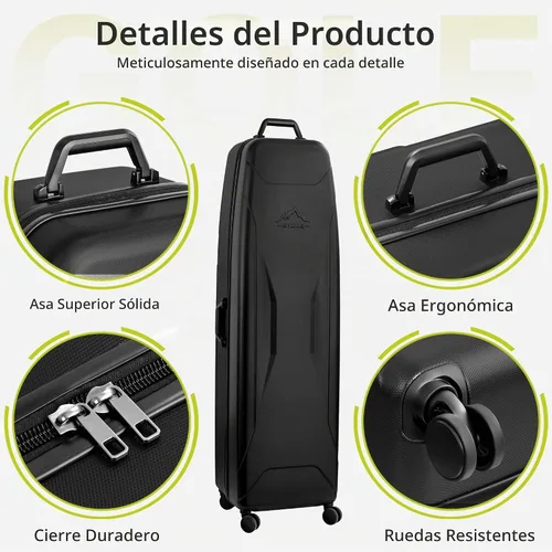 Vista 6 de Hard Case Golf Travel Bag with 4 Wheels - Full Length PC Hard Shell Design Negro clásico