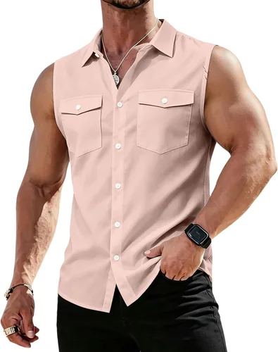 Vista 9 de RTRDE Mens Sleeveless Button Down Shirts Lightweight Casual Summer Beach Dress Tank Top, S-3XL