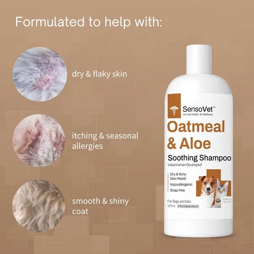 Vista 3 de Champú de avena y aloe para perros y gatos, fórmula hidratante para piel seca con picazón, erupciones y alergias, hipoalergénico para pieles