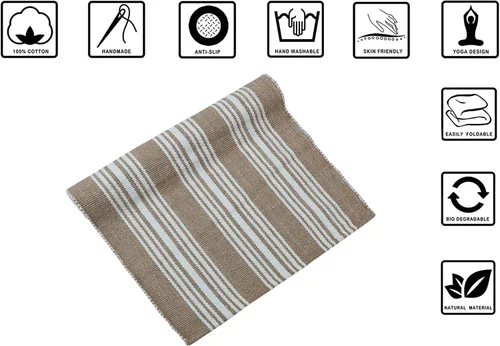 Vista 2 de Alfombrilla de Yoga Tejida a Mano 100% Algodón - Gruesa Hecha en Telar en India - para Ejercicio en Piso de Gimnasio - Corredor para Dormitorio