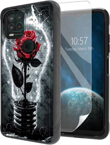 Vista 33 de Funda para Moto G Stylus 5G 2021 con protector de pantalla, a prueba de golpes, 2 en 1, parte trasera duradera de policarbonato duro texturizado