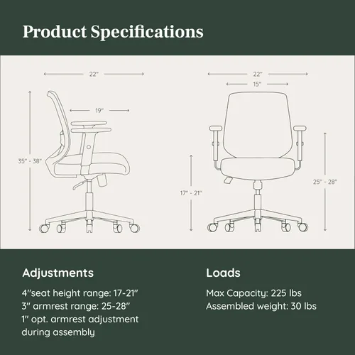 Vista 3 de Branch Silla diaria - Silla de oficina de cuero vegano con giratorio, descanso lumbar y reposabrazos ajustables, asiento cómodo para mejorar la negro