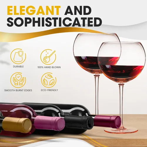 Vista 2 de Juego de 2 copas de vino tinto de colores, elegantes copas de vino de gran tamaño, 18.7 onzas (rosa rosa)