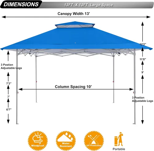 Vista 2 de ABCCANOPY - Base para toldo desplegable de 13 x 13 pies sobre estructura de toldo de 10 x 10 pies con parte superior doble ventilada, 4 bolsas