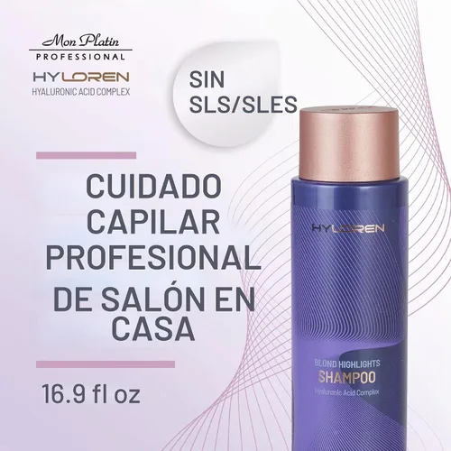 Vista 5 de Mon Platin Professional HYLOREN - Champú para cabello rubio con ácido hialurónico para cabello rubio y con reflejos, champú para cabello rubio, sin