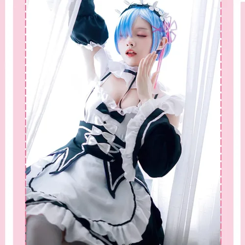 Vista 3 de Rem Cosplay - Disfraz de sirvienta de gato Akiba Maid War Cosplay Nagomi Maid Sensou, vestido de sirvienta Lolita