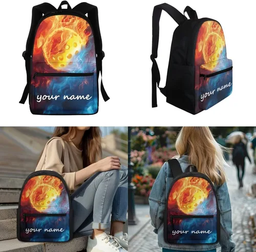 Vista 87 de FOR U DESIGNS Fuego baloncesto impreso niños escuela mochilas viaje mochila libro bolsa
