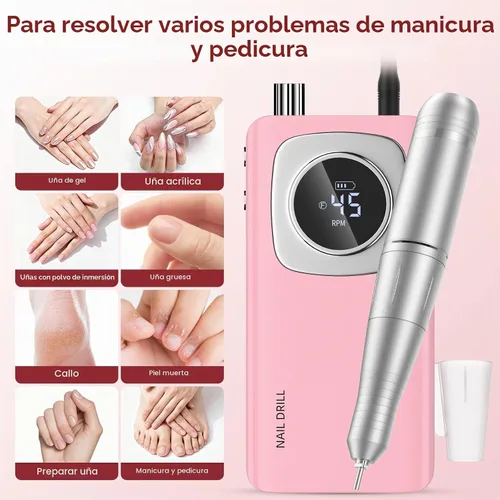 Vista 6 de Taladro de uñas eléctrico profesional: lima de uñas recargable con brocas para uñas de gel acrílicas, herramientas de forma de pulido profesional