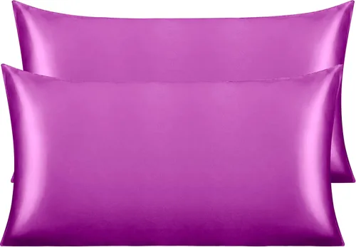 Vista 54 de NTBAY Paquete de 2 fundas de almohada estándar de satén para cabello y piel, lujosas y sedosas fundas de almohada con cierre de sobre, 20 x 26