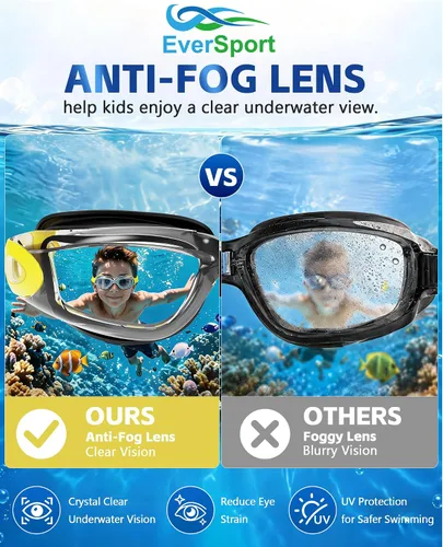 Vista 4 de EverSport Gafas de natación para niños, paquete de 2 gafas de natación para niños y adolescentes, gafas de natación antivaho anti-UV para jóvenes
