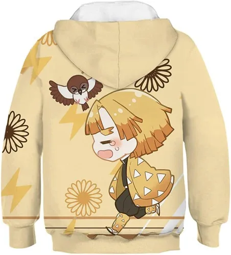 Vista 2 de Sudaderas con capucha de anime Zenitsu Tanjiro para hombres jóvenes y adultos con estampado 3D