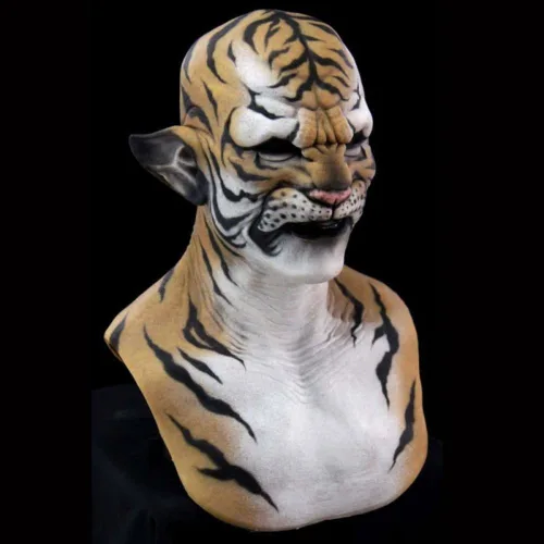 Vista 3 de Máscara de tigre de bestia de Halloween para bromas de látex animal para cosplay de espíritu de tigre