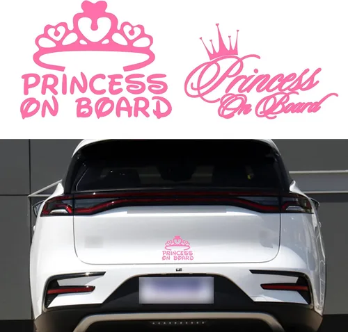 Vista 9 de TOMALL 2 calcomanías de princesa a bordo para ventana de automóvil, impermeables, autoadhesivas, coronas de princesa para decoración de auto