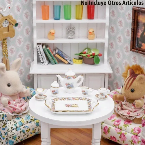 Vista 3 de Odoria Juego de té de porcelana en miniatura 1/12, 8 piezas, accesorios de decoración de casa de muñecas