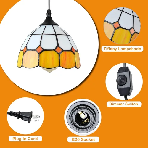 Vista 3 de Lámpara colgante Tiffany - Lámpara colgante regulable mini con enchufe, lámpara de techo estilo swag clásica perfecta para comedor, recámara