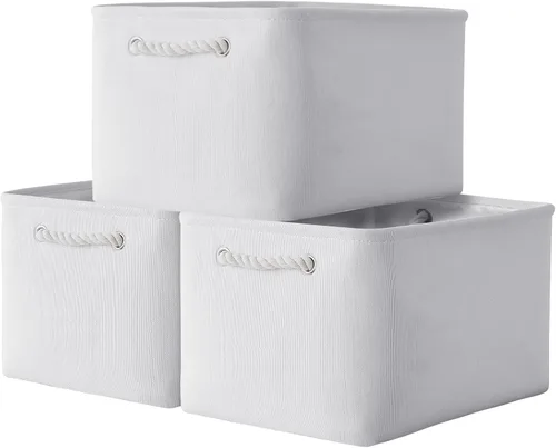 Vista 100 de TheWarmHome Contenedores de almacenamiento para estantes, tamaño mediano, 3 unidades, 13.8 pulgadas de largo x 9.8 pulgadas de ancho x 6.7 pulgadas