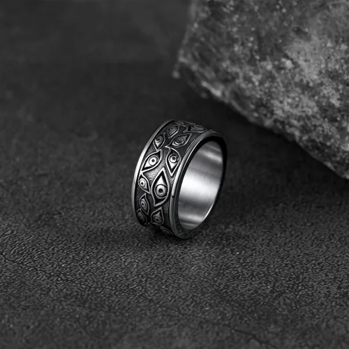 Vista 8 de FaithHeart Anillo de ojo de Dios para hombres y mujeres, acero inoxidable, chapado en oro de 18 quilates, anillos personalizados, Acero inoxidable