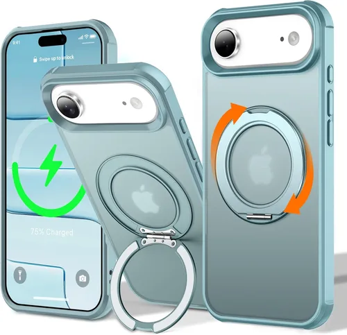 Vista 113 de UMIONE - Funda con diseño de anillo magnético giratorio de 360° para iPhone 11, soporte de bucle invisible integrado, compatible con Magsafe, funda