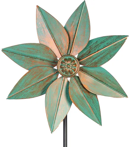Vista 15 de DREAMYSOUL Molinillos de viento coloridos de 38 pulgadas, molinillos de metal para jardín y jardín, molinillos de viento decorativos para patio al