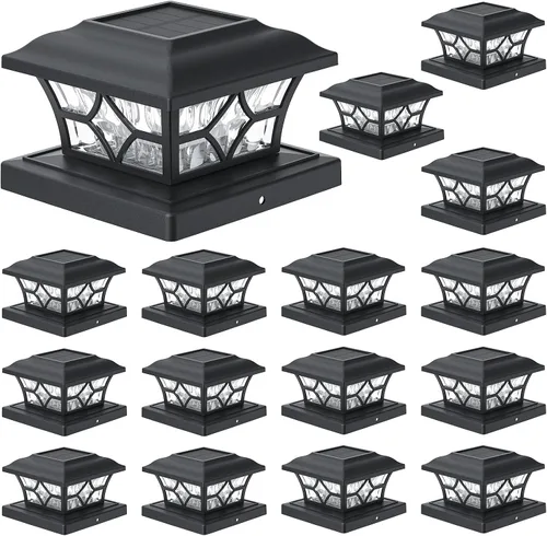 Vista 12 de APONUO Paquete de 4 luces solares para tapa de poste con batería de 1000 mAh, para vallas de 4 x 4, 5 x 5, 6 x 6, tamaño más grande y más duradero