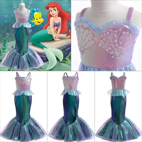 Vista 3 de Tempura Disfraz de sirena para niñas pequeñas, conjunto de falda de lujo para fiesta de cumpleaños