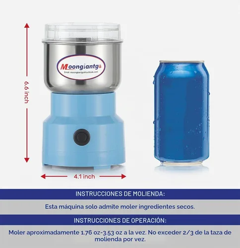 Vista 8 de Moongiantgo Molinillo de café eléctrico, mini molinillo de especias, molinillo rápido de 200 W, 10 segundos, molino de grano seco para especias Azul