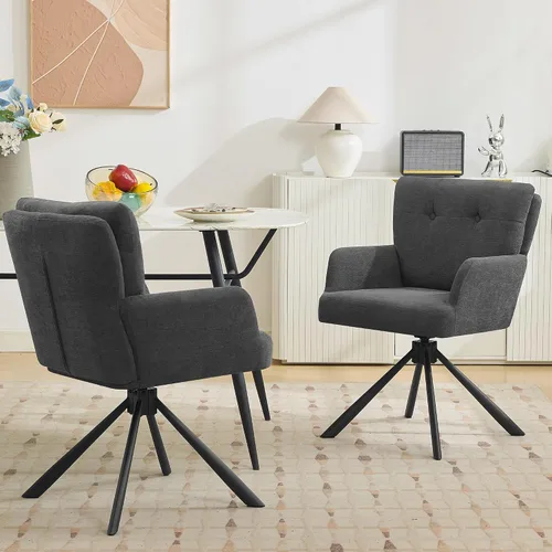 Vista 17 de WUTUTUEE Silla de comedor de piel sintética, moderna, cómoda, giratoria, silla de comedor tapizada con respaldo medio, silla de escritorio sin