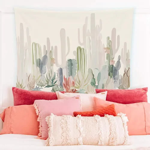 Vista 4 de Manicer Tapiz de cactus, coloridas plantas y hierbas, tapiz botánico para colgar en la pared, tapiz de paisajes naturales, mural para dormitorio