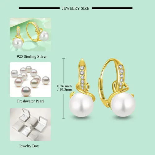 Vista 6 de Starchenie Juego de aretes de perlas de plata de ley 925 chapada en oro de 18 quilates para mujer