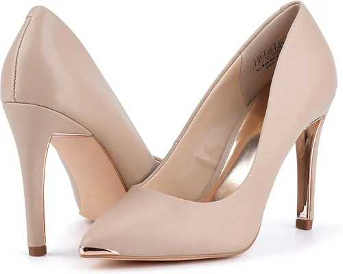 Vista 3 de JENN ARDOR Tacones de tacón alto de 4 pulgadas para mujer, zapatos de tacón de aguja cerrados, punta cerrada, oficina, boda, fiesta, vestido elegante