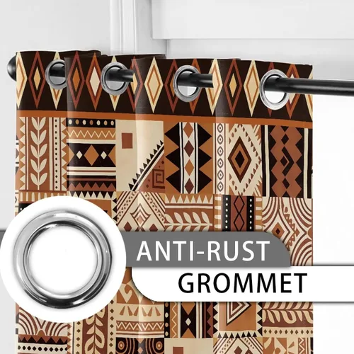 Vista 5 de Dreaweet African Tribal Blackout Curtains 63 Inch Long 2 Panels Set Bohemian Ethnic Geometric Grommet Top Thermal Insulated Curtains for Living Room