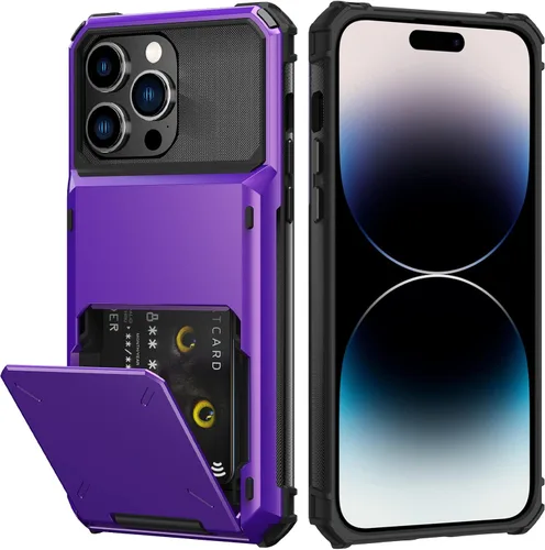 Vista 29 de Nvollnoe Funda para iPhone 14 con tarjetero [almacena 5 tarjetas] Funda tipo cartera de doble capa resistente a prueba de golpes con ranura oculta