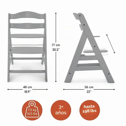 Vista 5 de hauck Alpha+ Grow Along - Trona elevada de madera de haya maciza con asiento ajustable, arnés de seguridad de 5 puntos y barra de parachoques