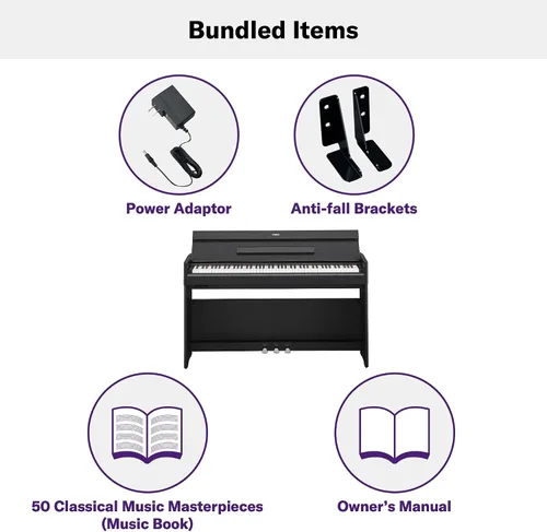 Vista 5 de Yamaha Arius Series - Piano vertical digital delgado, gran sonido, teclado compacto con peso, negro (YDPS35B) Teclado compacto con peso, negro