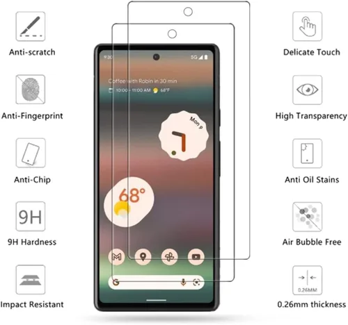 Vista 2 de Protector de pantalla transparente para Google Pixel 6a HD de vidrio templado, 2 unidades, dureza 9H, antiarañazos, protector de pantalla templado