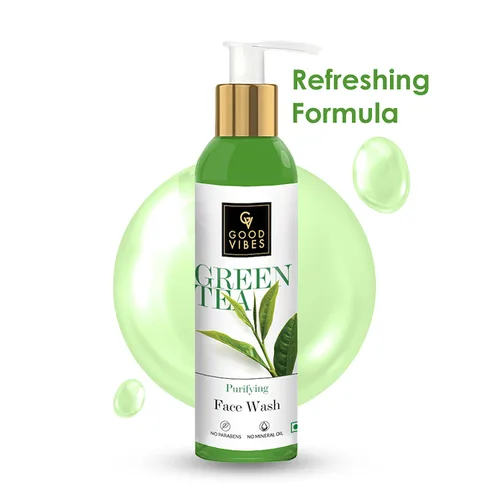 Vista 4 de Good Vibes Green Tea Face Wash Anti acné Limpieza profunda Antioxidantes Rico Limpiador Facial para todo tipo de piel Natural, sin parabenos ni