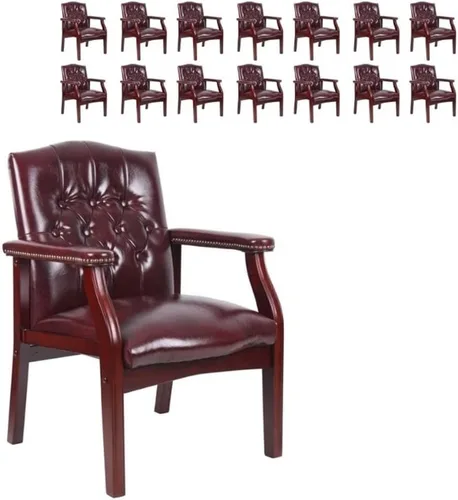 Vista 14 de Pemberly Row Silla de invitados tradicional de piel sintética, tapicería negra, base de madera de caoba con clavos de latón antiguo, 24.5 x 27 x