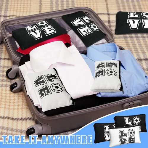 Vista 7 de Amylove Bolsa de maquillaje de fútbol, 20 piezas, bolsa de viaje con palabras, artículos de tocador con cremallera, portátil, para mujeres, amantes