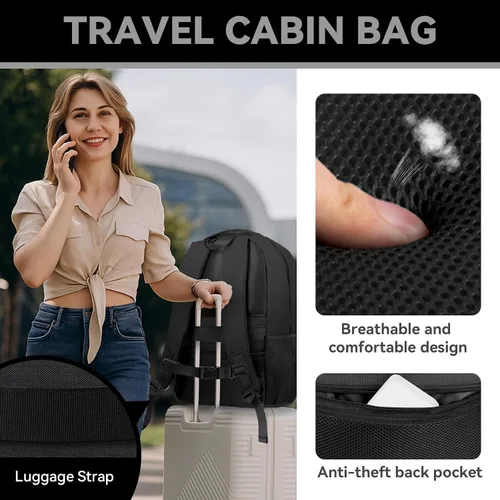 Vista 5 de Mochila grande de viaje para laptop de 17 pulgadas, mochila de laptop aprobada por aerolíneas, mochila antirrobo para negocios, delgada