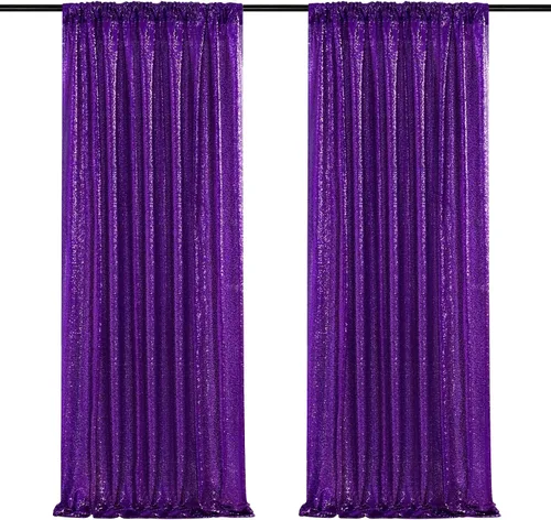 Vista 31 de Cortinas de fondo de lentejuelas con purpurina azul bebé, 2 piezas de 2 x 8 pies, telón de fondo de fiesta de baby shower para niños, hermosas