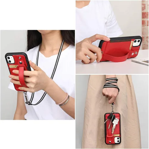 Vista 4 de TOOVREN Funda protectora para iPhone 11 con tarjetero de piel sintética, ajustable, desmontable, correa de soporte para iPhone 11 de 6.1 pulgadas