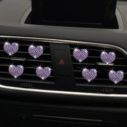 Vista 2 de Bling Heart 8 clips de ventilación de aire, ambientadores de corazón de cristal, clips de ventilación de diamantes de imitación para decoración
