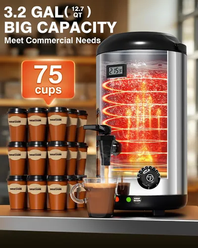 Vista 4 de WantJoin Dispensador de bebidas de calefacción eléctrica, urna de agua caliente y fría para 75 tazas, dispensador de bebidas calientes de acero