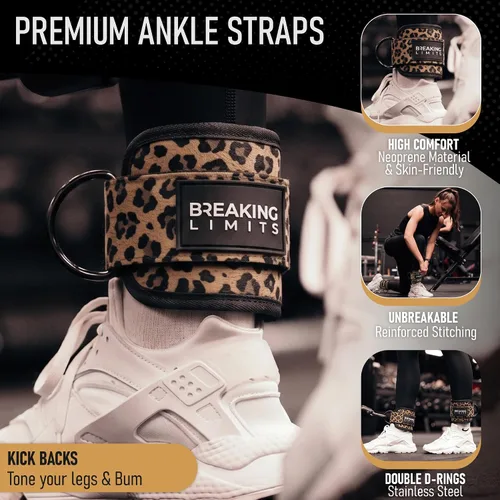 Vista 2 de BREAKING LIMITS Correas de tobillo para máquinas de cable para mujeres, juego de correas de tobillo para glúteos, accesorios de tobillo