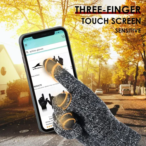 Vista 2 de Achiou Guantes de invierno para hombres y mujeres, 2 pares de guantes cálidos para pantalla táctil con forro de punto suave térmico, puño elástico