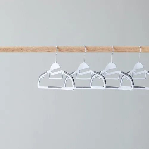 Vista 6 de Amazon Basics Perchas de plástico con revestimiento de goma antideslizante que ahorran espacio con gancho giratorio de 360°, delgado, gris, paquete