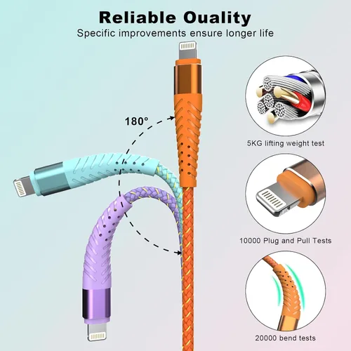 Vista 6 de Cargador de iPhone Cable Lightning de Carga Rápida 6 Pies Paquete de 3 [Certificado Apple MFi] Cable Cargador de iPhone Largo Cordón Trenzado