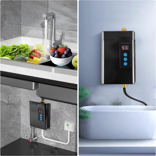Vista 2 de Calentador de agua eléctrico sin depósito 110V 3000W debajo del fregadero, calentador de agua caliente instantáneo bajo demanda para cocina y baño