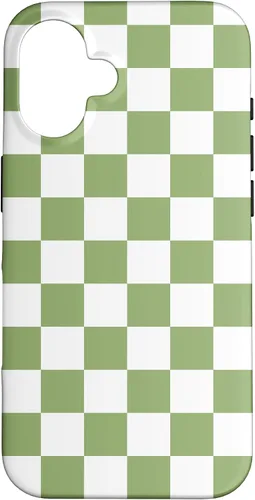 Vista 31 de Funda clásica a cuadros para iPhone 13 Pro Max, color verde salvia y blanco