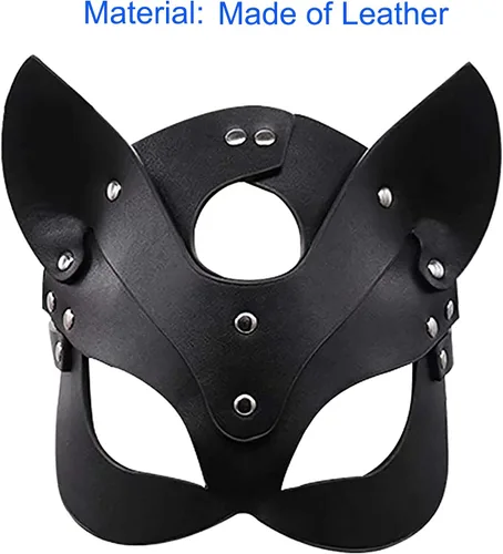 Vista 5 de Woman Leather Cat Mask Costume Bunny Fox Masks,Animal Half Face Mask Cosplay Halloween Party Women Ladies